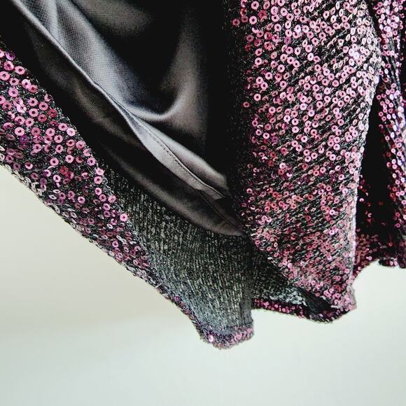 Zara Purple Sequin Romper Shorts Long Sleeve V-Neck Floral Detail Medium - Picture 7 of 10